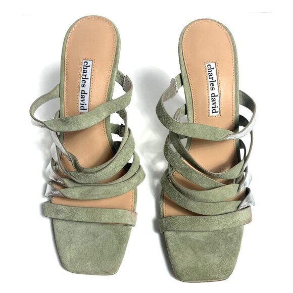 Charles David Sage Silver Suede Vocal Slip On Strappy High-Heel Sandals 9M - Picture 3 of 13
